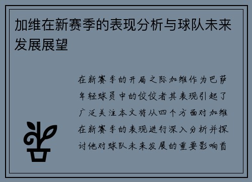 加维在新赛季的表现分析与球队未来发展展望